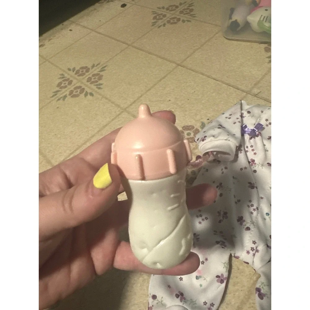 Vintage Baby Doll Floral Sleeper White Purple Flower Footed Outfit with Bottle